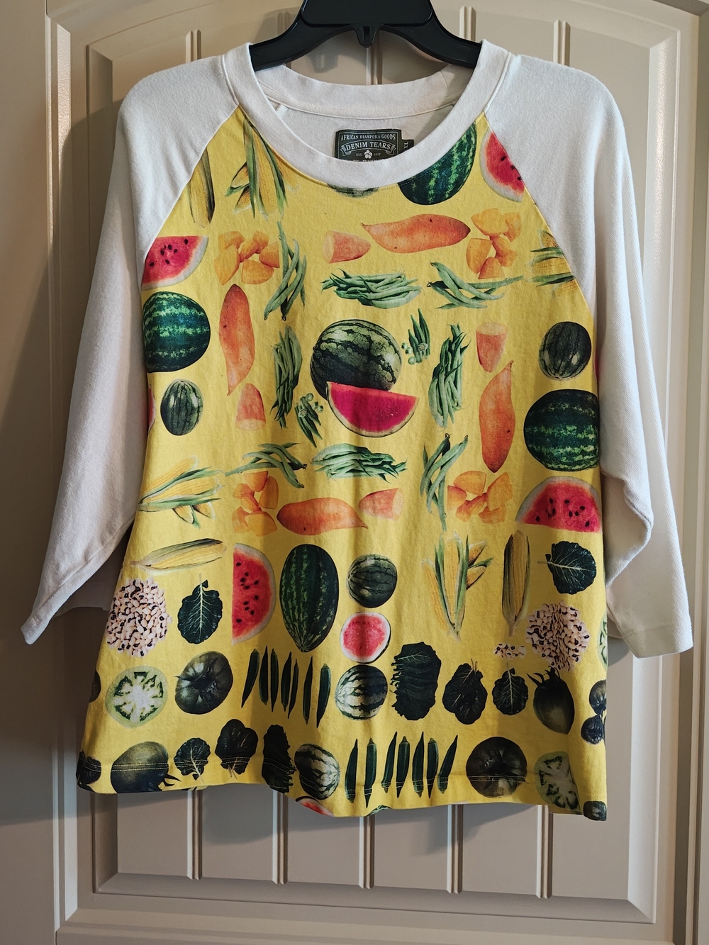 Denim Tears African Diaspora Goods Raglan T-Shirt Yellow Fruit Veggie XXL W Flaw